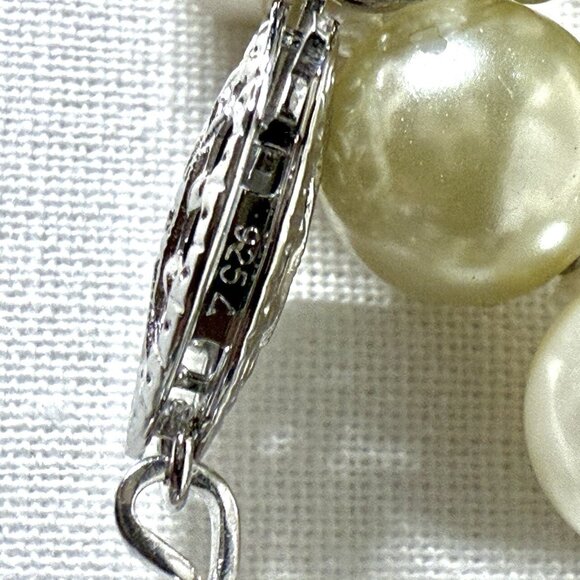 Faux Glass Pearl Necklace White Taupe 22" .925 Clasp - Picture 6 of 7